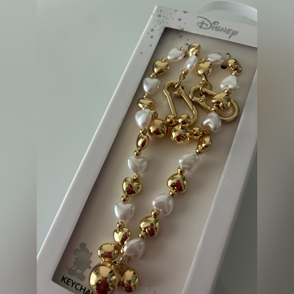 Disney Gold and Pearl White Mickey Mouse Keychain - Picture 2 of 4